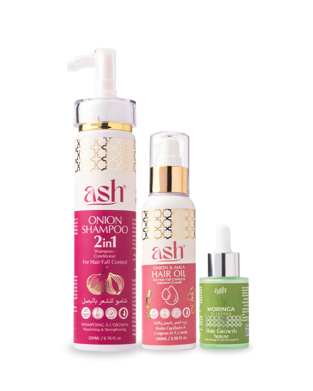 Ultimate Hair Fall Control Bundle | Onion Shampoo, Onion Amla Hair Oil & Moringa Hair Growth Serum